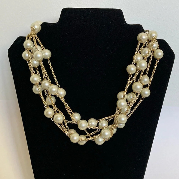 Vintage  St Thomas Multi Strand Faux Pearl Necklace - Picture 1 of 8